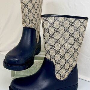 GUCCI Kids GG Supreme Monogram Logo Rain Boots Us Sz 1 EU 32